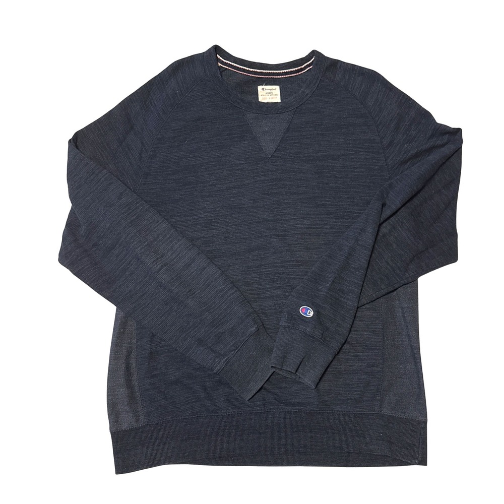 Champion Mens XL Navy Blue Heathered Crewneck Sweatshirt Raglan Pullover